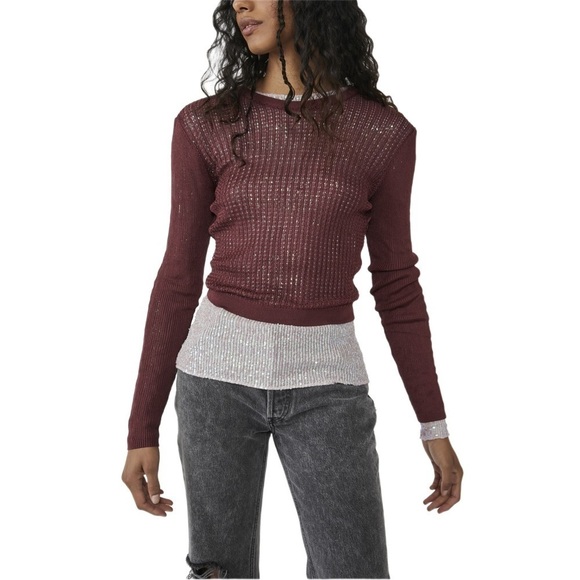 Free People H20 Crew Pullover Raw Garnet Size Medium - Picture 2 of 14